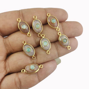 สีพีชมูนสโตนพรีไนท์พลอย8X12มม. ทอง Vermeil Bezel ชุดตัวเชื่อมต่อ - Product Image 1