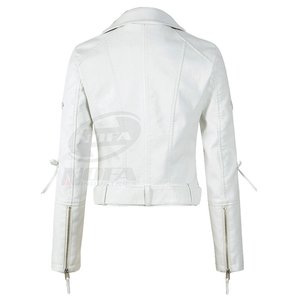 महिला पु चमड़े की जैकेट कोट रिवेट जिपर मोटरसाइकिल नकली नरम चमड़े के पंक ओवरकोट महिला लाल काले सफेद कपड़े - Product Image 4