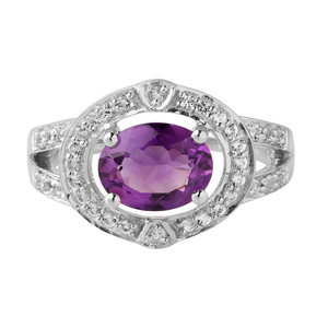 Clásico Retro plata esterlina fina rodio plateado multipiedra anillo Topacio amatista racimo para compromiso boda o regalo de fiesta - Product Image 1
