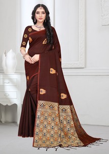 Bollywood Designer Saree Designer Miroir Travail Fleur Conception Tissu De Soie Doux Impression Numérique Marron Couleur Sari avec Blouse Inde Vêtements - Product Image 3