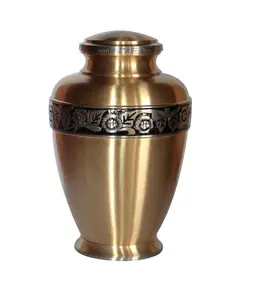 ゴールドブロンズメタルキャストエンボスデザイン火葬壷人間の灰の卸売のための葬儀の壷