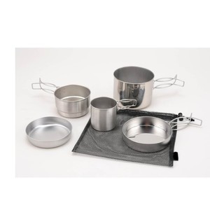 Cacerola de acero inoxidable para acampada, accesorios para freír, bandeja, taza, taza, artículos de acampada prácticos, 5p con bolsa - Product Image 1