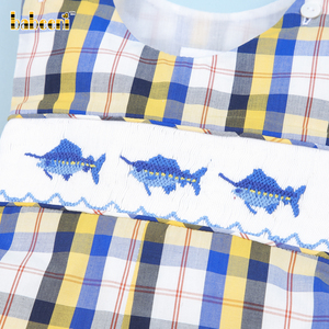 Mono de niño personalizado ODM/OEM con estampado de marlín y fruncido, 100% algodón, certificado OEKO-TEX, con botones, venta al por mayor, para bebés de 2T - Product Image 5