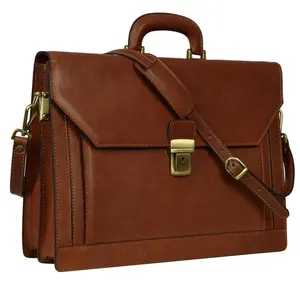 Large Business Bag, Leather Briefcase For Unisex , Laptop Brown Satchel Business Portfolio Invisible Ma TRE-0049