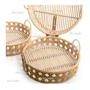 Plateau de service en rotin de bambou ensemble de trois tailles différentes ustensiles de cuisine plateau de service à dessert alimentaire pour usage en cuisine - Product Image 2