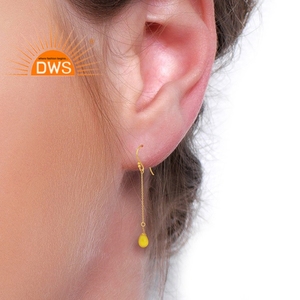 Yellow Chalcedony Gemstone Drop Earrings Wholesale Designer 14 Karat Gold Plated Sterling Silver Earrings Jewelry - Product Image 4