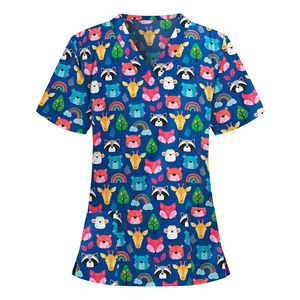 Belles blouses d'uniforme d'infirmière avec impression irrégulière, chemisier d'été col V à manches courtes pour femmes avec poche, 2019 - Product Image 6