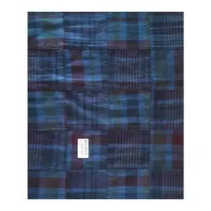 Produk terlaris kain perca cek Madras Overdyed Tartan biru untuk pakaian