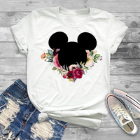Ropa de mujer t camisa flores Mickey gráfico t camisa ropa de calle Tops para mujer