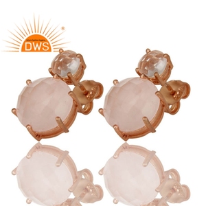 ต่างหูโรสควอตซ์แบบติดหู เครื่องประดับพลอย ผู้ค้าส่ง ต่างหูเงินแท้ชุบทองคำขาว 18k ผู้ผลิตเครื่องประดับ - Product Image 2