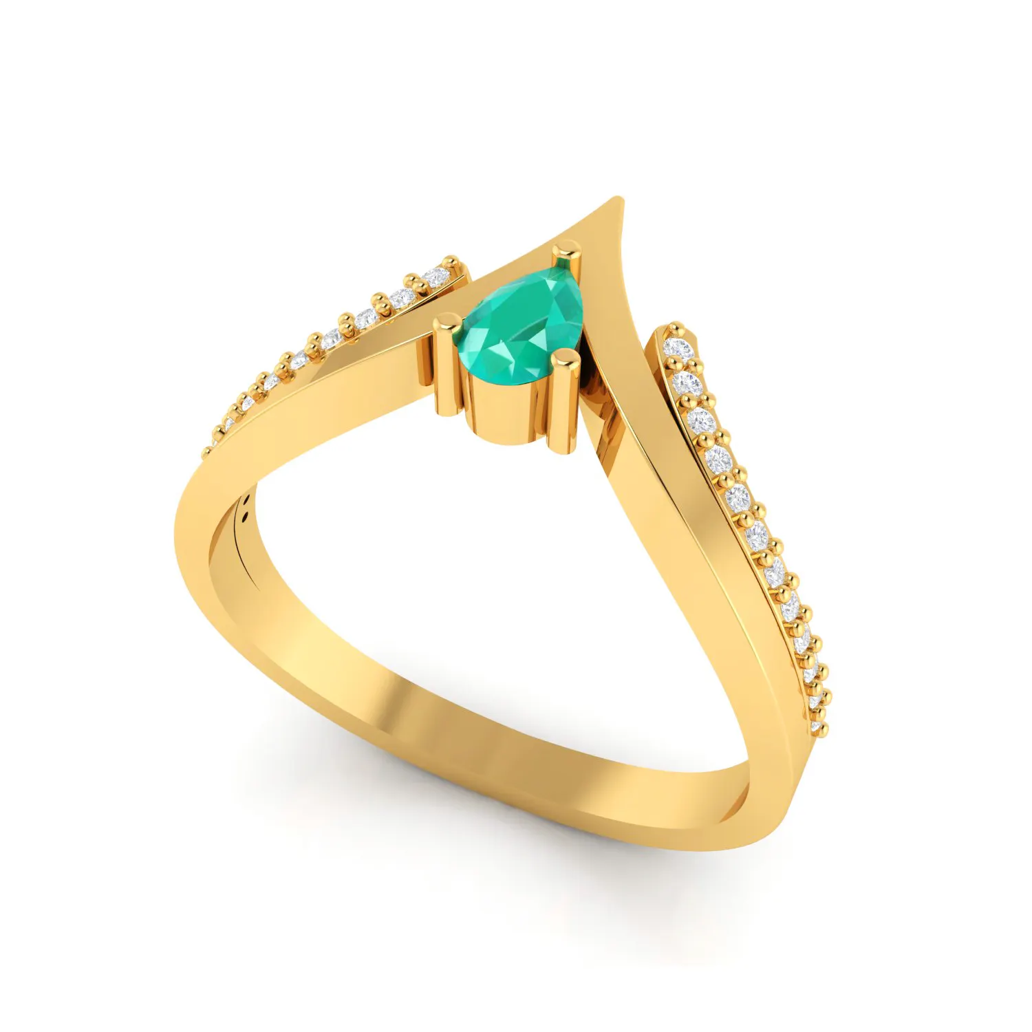 Esmeralda pedra preciosa diamante pave, sólido 18k amarelo ouro anel de noivado de ouro puro diamante designer joias finas fabricante