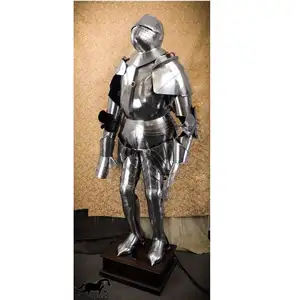 Abad Pertengahan Ksatria Tempur Armor/Baju Besi Setelan Penuh Baju Besi Warna Perak