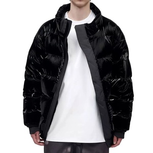 Blouson noir à capuche, en cuir noir, bulles, pour hommes, hiver - Product Image 3