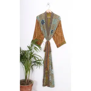 Retalhos do vintage Hippie Boho Túnica Praia Kimono Quimono de Verão Tampa Floral Kimono Quimono Veste de Banho Vestido de Verão Vestido Boêmio