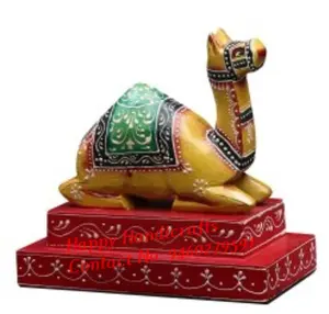 Indian Handicraft Wooden Camel Hand Carved Sitting Statue Home Decor Decorative Showpiece