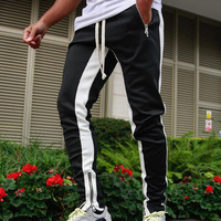 Pantalons de survêtement de sport de Bruxelles pour hommes et femmes, avec bande latérale, fermeture éclair, jogging noir et blanc, polyester, pantalon cargo, pantalon de sport pour la salle de sport