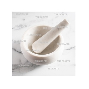 Morter et pilon en marbre de forme ronde pour accessoires de cuisine concasseur et broyeur Morter pilon ensemble en Inde - Product Image 4