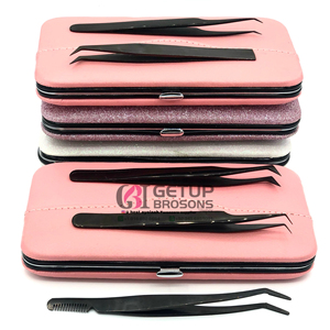 แหนบต่อขนตาปลอมสำหรับมืออาชีพ45องศาสีดำอุปกรณ์เสริมความงามแบบปรับแต่งโลโก้ได้ตามต้องการ - Product Image 1