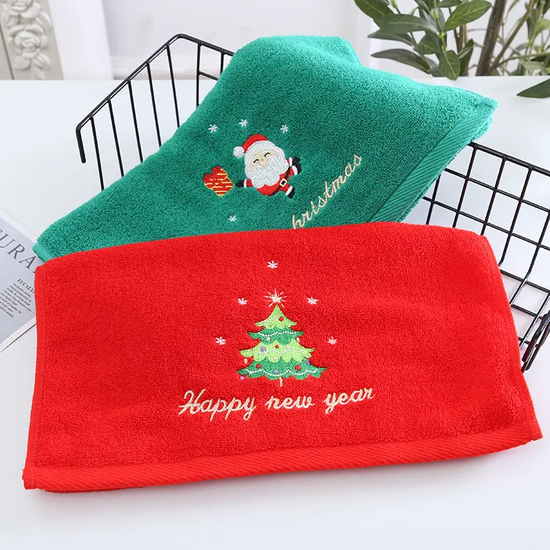 סיטונאי באינטרנט חג המולד מתנה 100% כותנה מגבת עם חג המולד עץ לוגו/סנטה דפוס