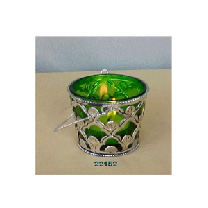 <b>Green</b> Glass Silver Tealight <b>Candle</b> Holder for Home Decoration Item - Product Image 1