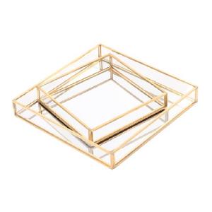 Nouveau plateau de miroir décoratif de forme ronde avec bordure touchée dorée - Product Image 6