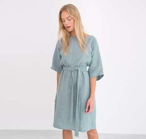 Ladies Latest Organic Linen Casual Kimono Sleeve Dress With Belt Boho Wholesale Boho Women Holiday Summer Days Midi Dress - Product Image 2