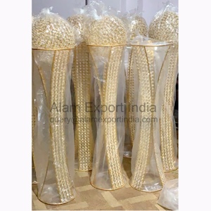 Centro de Mesa Dorado para Bodas, Lujoso, Caro, de Alta Calidad, Decorativo, con Forma de Trofeo, con Cuentas de Cristal, Portavelas para Velas de Té, en Venta - Product Image 2