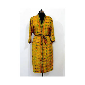 Kimono en soie Saree, Robes de demoiselle d'honneur brodées rouge japonais Boho imprimé Double poche Kimono pour femmes prix de gros - Product Image 6