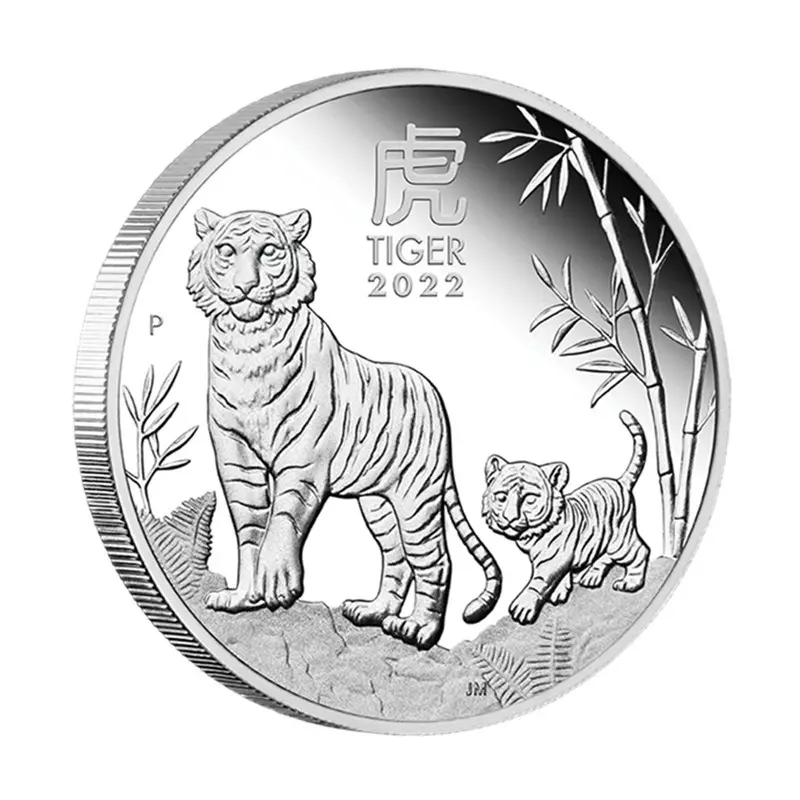 Moneda de recuerdo de metal a prueba de plata personalizada, año del <span class=keywords><strong>tigre</strong></span>, 2022