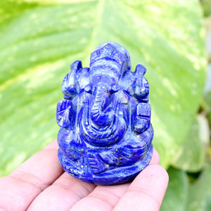 Lapis Lazuli Ganesha figurine de dieu indien Statue de prière sculpture de pierres précieuses semi-précieuses - Product Image 3