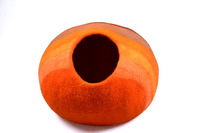Lit pour chat en laine orange écologique fait main, motif uni classique et moderne, compatible avec la saison hivernale