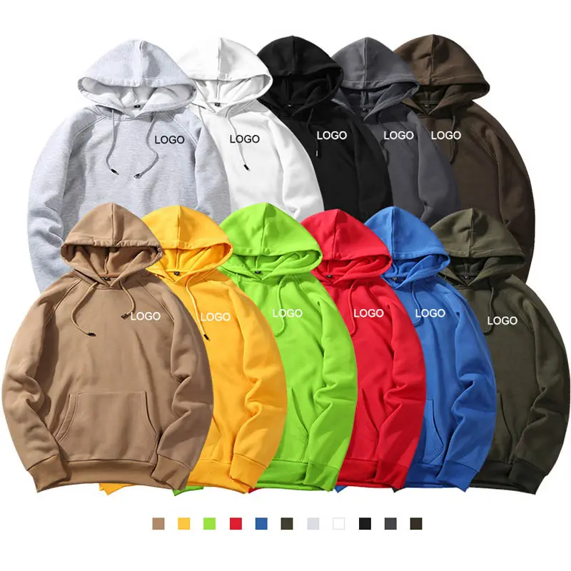 Heavyweight Men's Hoodie Cotton Custom Print Embroidered Oversized Pull Over Stringless Fleece Plain Thick Hoodies Men No String