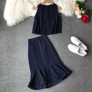 Ensemble deux pièces avec débardeur et jupe courte à volants, tendance 2019, vêtements pour femmes, robe Sexy, tenue décontractée et élégante, pour soirée, été - Product Image 2