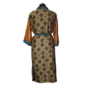 Women Vintage <b>Silk</b> Saree Casual <b>Kimono</b> Hippie Sari Boho Nightgown Indian <b>Silk</b> Sleepwear - Product Image 3