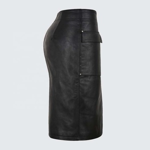 Jupe décontractée pour femmes en cuir véritable, idéale pour les soirées, avec taille élastique, poches et design plissé - Product Image 4