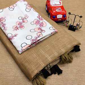 Tissu en coton lourd de couleur verte, saree avec tulet en coton et impression numérique, blouse en soie assortie avec ornements gratuits - Product Image 2