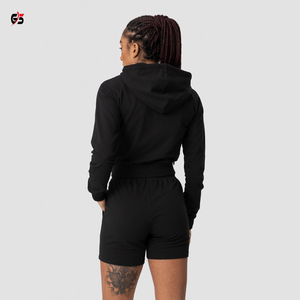 Sudadera corta con capucha para mujer, ropa con logotipo de marca personalizada, 100% algodón, forro polar, manga completa, Invierno - Product Image 5