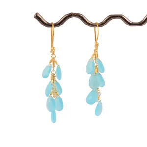 Trendy fashion wire wrapped briolette cut sky blue quartz drop earring hot women personality grapes design drop dangle earring