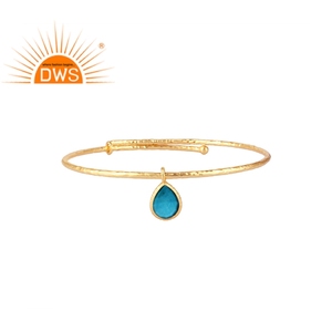 Pulsera de plata de primera ley con forma de turquesa, brazalete abierto, plata esterlina 18k, oro amarillo, 18k - Product Image 1