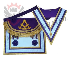 Purple Apron Masonic Regalia Apron Rounded Flap and Metal Tee Level Hand Made square and Compass - Product Image 2