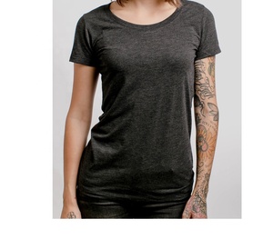 Camisetas lisas de cuello redondo suave de algodón y poliéster hechas a medida para mujer, ropa de calle de verano de color gris, manga corta - Product Image 3