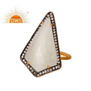 White Moonstone Cocktail <b>Statement</b> <b>Ring</b> Jewelry Wholesaler 18k Yellow Gold Plated Silver Jewelry Manufacturer - Product Image 1