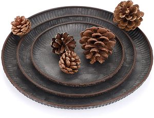 Set of 3 <b>Black</b> Color Coated Round Galvanized <b>Serving</b> <b>Trays</b> Perfect for Kitchenware Hotel and Restaurant Food <b>Serving</b> Daily Use - Product Image 1