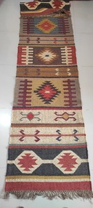 โบฮีเมียนอินเดียวินเทจหลายสีปอกระเจาขนแกะทางเดินวิ่งแฮนด์เมด Kilim ทอสี่เหลี่ยมผืนผ้าห้องนั่งเล่นห้องครัวพรมพื้นที่พรม
