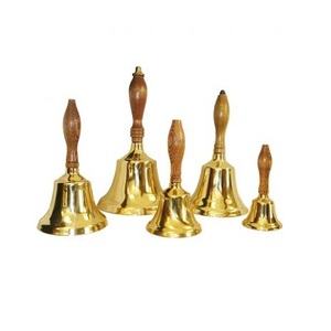 Set Of 2 Gold Plated Brass Hand <b>Bells</b> Trending Design Round Shape Hand <b>Bell</b> With Wooden Handles In Bulk - Product Image 4