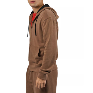 Sudadera con capucha OEM Premium con cremallera y logotipo personalizado para hombre, manga regular, sudadera con capucha de felpa color caqui según los requisitos del cliente. - Product Image 3