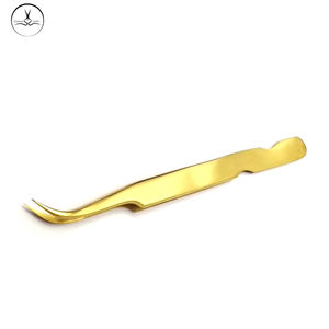 Pinzas de extensión de pestañas de acero inoxidable de color dorado personalizadas Herramienta de pestañas de volumen con punta puntiaguda Etiqueta privada - Product Image 2