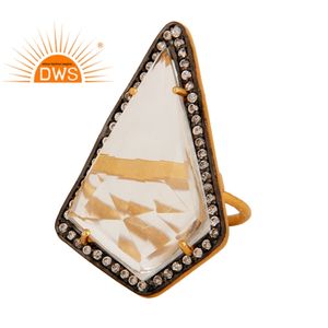 14K Or Jaune Plaqué 925 Bague en Argent Sterling Bijoux Cristal Quartz Bague Solitaire Avec CZ Anneau de Pierres Précieuses Bijoux Grossiste - Product Image 1