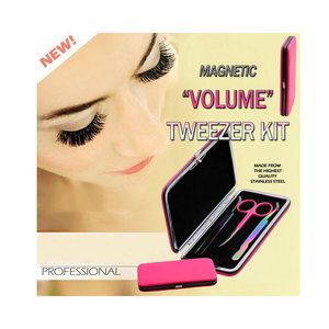 New Volume Eyelash Tweezers Kit with Magnetic Tweezer Holding Case 3 Pieces Case for Eyelash Tweezers Best Beauty Tools Grafted - Product Image 1