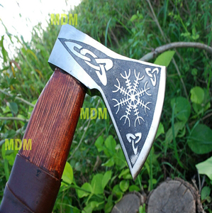 Custom Handmade Carbon Steel <b>Viking</b> <b>Axe</b> with Colored Handle with Leather Sheath - Product Image 4